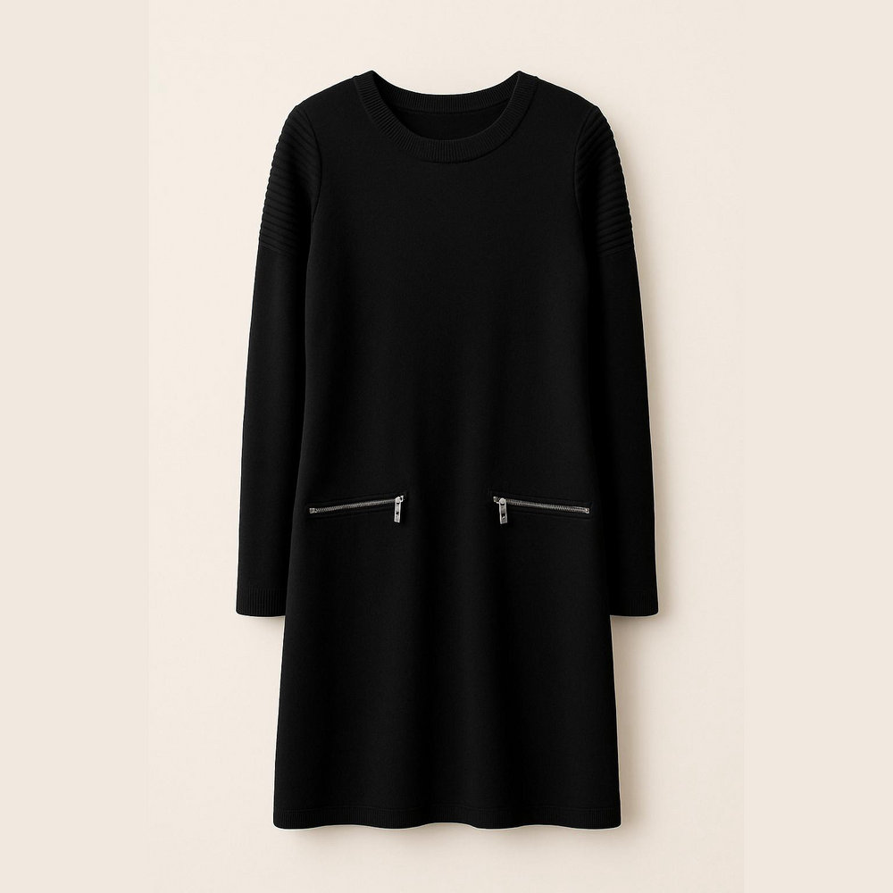 Tahari Mariano wool Black Long Sleeve Dress with Zipper Details XL